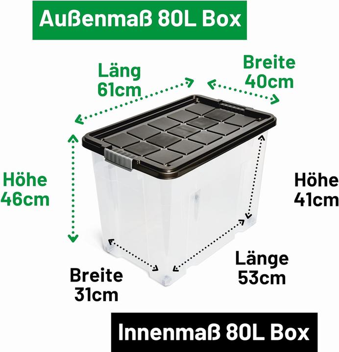 Actual product image Novaliv XXL Aufbewahrungsbox mit Deckel Gross 80L Anthrazit Nestbar stapelbare Plastikbox mit Clipver (61 x 40 x 45 cm, 80 l)