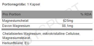 Valeurs nutritives et ingrédients Alpine Labs Magnésium chélaté (90 pièce(s), Capsules)