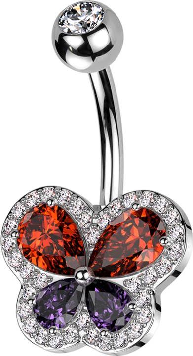Produktbild Star Piercing Banane silber mit Kugel silber Kristall silber und Schmetterling (Messing, Chirurgenstahl 316L)