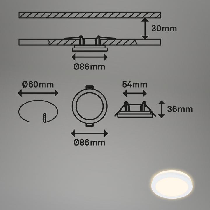 Actual product image Briloner LED recessed lights, set of 3, white, 3xLED board/3W (350 lm)
