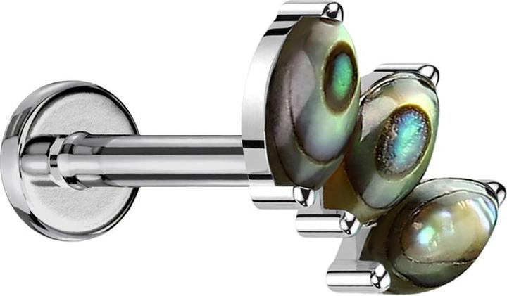 Produktbild Star Piercing Micro Labret Innengewinde silber drei Ovale Abalone (Titan G23, ohne Messing, Organisch)