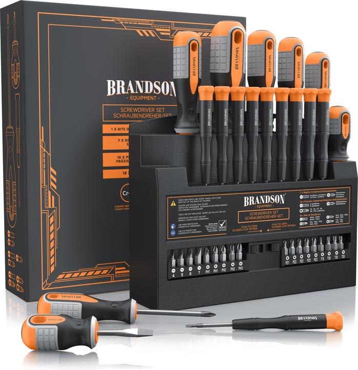 Image du produit Brandson Jeu de tournevis 36 pièces, magnétique, 18 embouts + porte-embouts, fente, Phillips, mécanique de (Escale, Recouvrement cruciforme Phillipps (PH), Pin-torx, Cruciforme PZ)