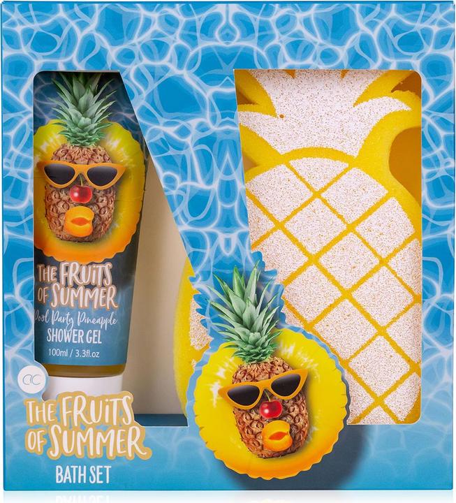 Accentra Badeset THE FRUITS OF SUMMER in Geschenkbox, inkl. 100ml Duschgel, Badeschwamm Ananas, Duft: Ananas (Haarpflege set)