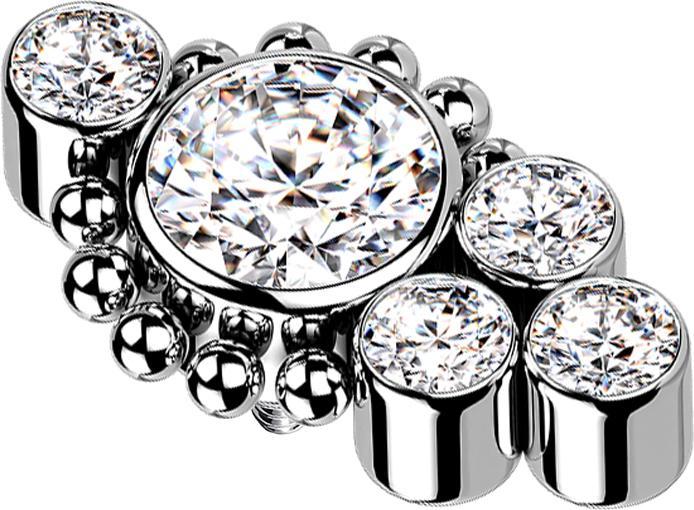 Produktbild Star Piercing Dermal Anchor silber Kugeln fünf Kristalle silber (ohne Messing, Titan G23)