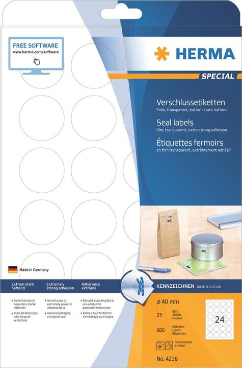 Actual product image HERMA Closure labels A4