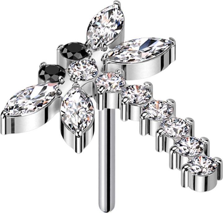Star Piercing Threadless Libelle silber Kristalle silber (ohne Messing, Titan G23)