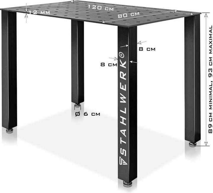 Immagine prodotto Stahlwerk Tavolo da saldatura kit fai da te piano di lavoro pesante da 12 mm in acciaio S355 (80 cm, 120 cm)