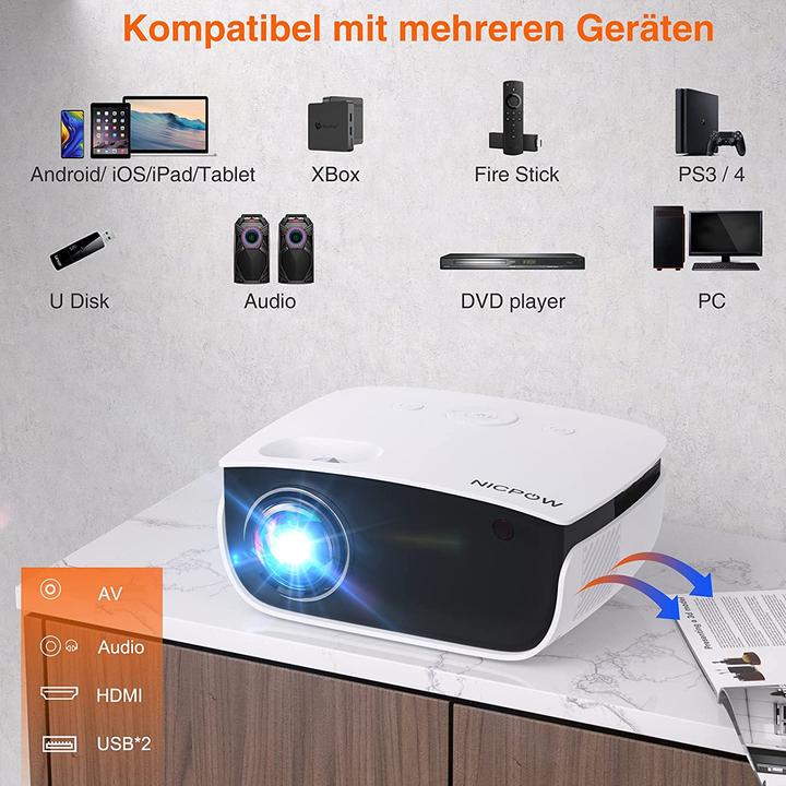 Produktbild Nicpow Mini Beamer (Schwarz) inkl. Leinwand