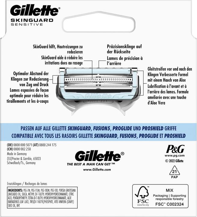 Nutritional values and ingredients Gillette SkinGuard Sensitive (8 x)