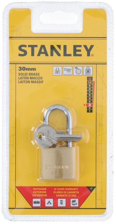 Stanley Brass padlock 30mm - high shackle