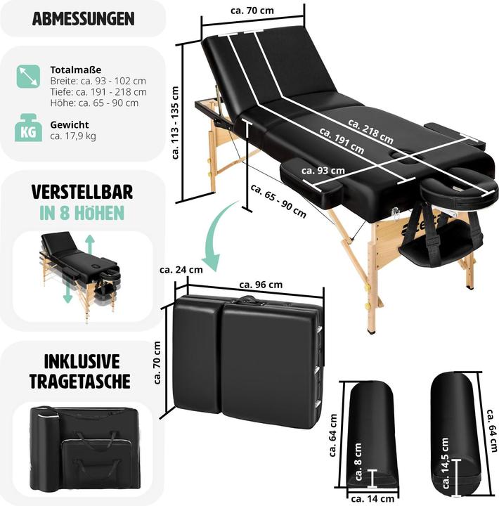 Produktbild tectake 3 Zonen Massageliege-Set Somwang mit 7,5cm Polsterung, Rollen und Holzgestell