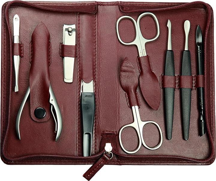 Actual product image Kniebes Hans Manicure cases Manicure case, nappa full-grain cowhide bordeaux, stainless steel / 1 pc.