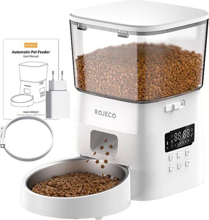 Actual product image Rojeco 2L Automatic Pet Feeder Button Version (White) (2 l)