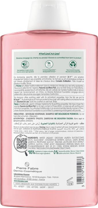 Image du produit Klorane Shampooing apaisant à la pivoine BIO (400 ml, Shampoing liquide)