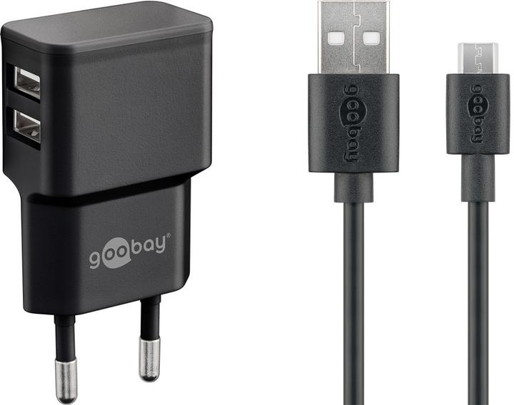 Produktbild Goobay Dual USB-A Ladegerät mit USB Micro Kabel (12 W)