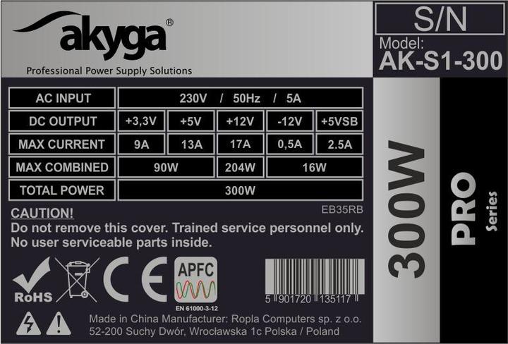 Actual product image Akyga Power supply PRO AK-S1-300 (300 W, Passive, 80 mm) (300 W)