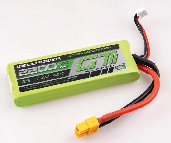 Actual product image Wellpower LIPO AKKU ULTIMA GT II 2200 mAh / 7,4 Volt 2S 40/80C CH-5/8 XT-60 (7.40 V, 2200 mAh)
