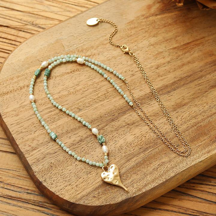 Image du produit Andreani Collier avec petit pendentif coeur en jade naturel véritable (doré) (Pierres)
