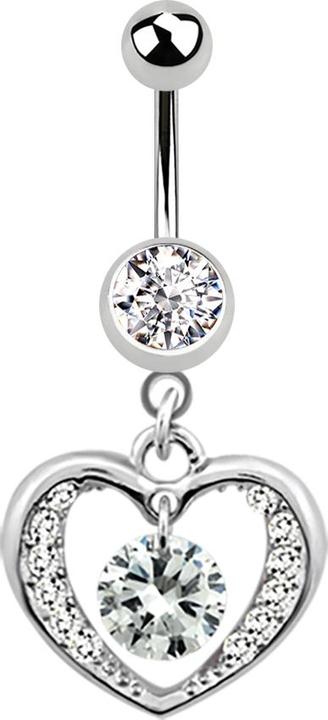 Star Piercing Banane silber mit Kristallherz silber (Chirurgenstahl 316L, ohne Messing)