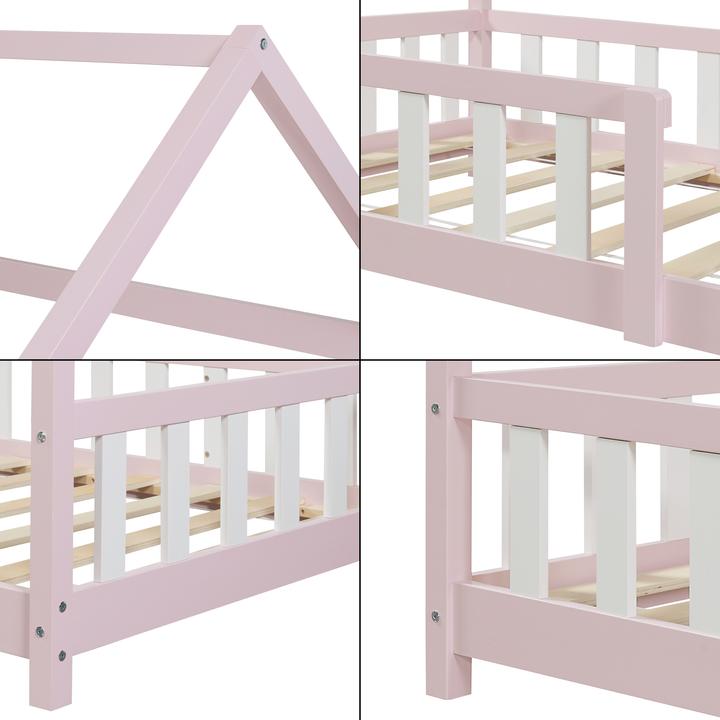 Produktbild En.Casa Hausbett Hesel mit Matratze und Rausfallschutz 90x200cm Rosa (90 x 200 cm)