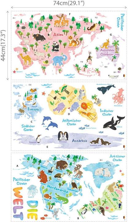 Actual product image Decowall Animal World Map (140 x 110 cm)