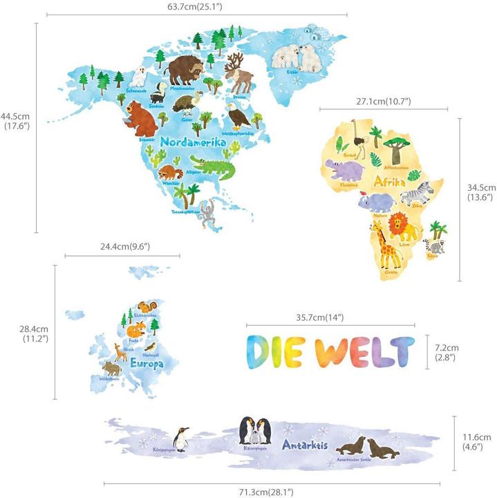 Actual product image Decowall Animal World Map (140 x 110 cm)