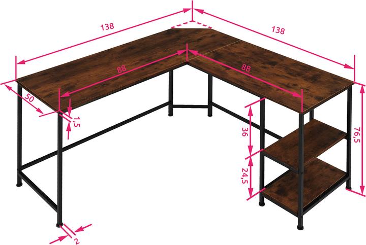 Immagine prodotto tectake Scrivania Hamilton (138 x 138 x 75,5 cm)