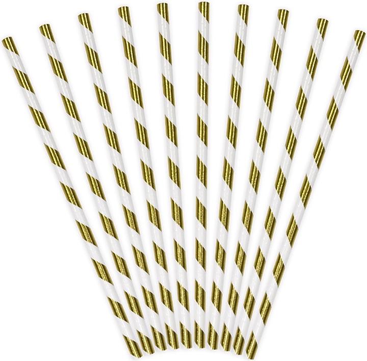 Productafbeelding Partydeco Gestreepte Rietjes Goud (10 x)