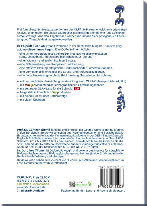 Produktbild OLFA 3-9: Oldenburger Fehleranalyse für die Klassen 3-9 (Deutsch, Prof. Dr. Günther Thomé, Dr. Dipl.-Päd. Dorothea Thomé, 2020)