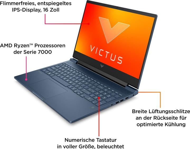 Actual product image HP Victus 16-s0177ng (16.10", AMD Ryzen 7 7840HS, 32 GB, 1000 GB, DE)