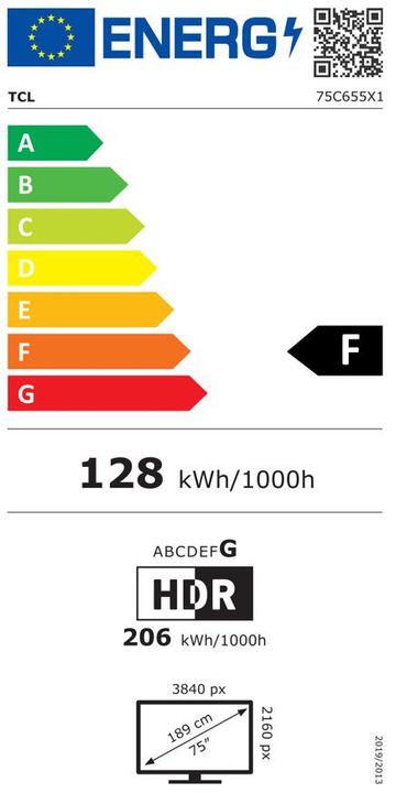 Energielabel TCL 75C655 (75", QLED, 4K, 2024)