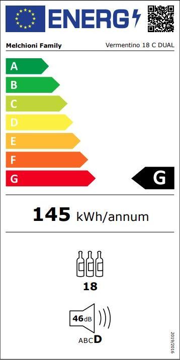 Energie-Label Melchioni Vermentino 18 C Dual Weinkeller mit Kompressor Kostenlose Installation Schwarz 18 Flaschen
