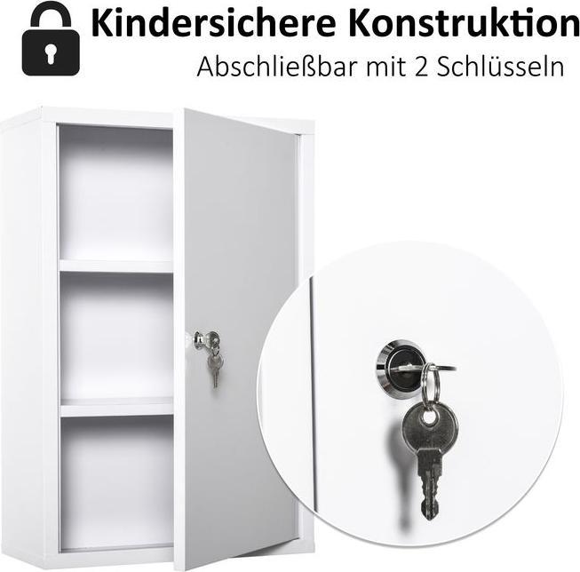 Produktbild Swisshandel24 Medizinschrank Arzneischrank Erste-Hilfe-Schrank mit Schloss 3 Fächer Stahl Weiss 40 x 18 x 60 cm (40 x 18 x 60 cm)