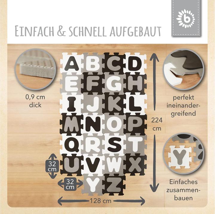 Produktbild Bieco Puzzlematte Buchstaben Schwarz-Weiss, 26-teilig (32 x 32 x 9 cm)