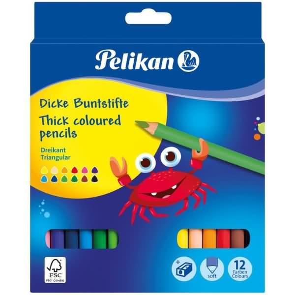 Produktbild Pelikan Buntstifte Jumbo dreieckig (Hellgrün, Dunkelblau, Orange, Dunkelgrün, Violett, Rot, Hautfarbe, Schwarz, Gelb, Pink, Hellblau, Braun, 12 x)