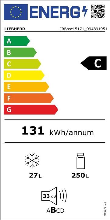 Energie-Label Liebherr Integrierbarer Kühlschrank mit BioFresh Professional (277 l)