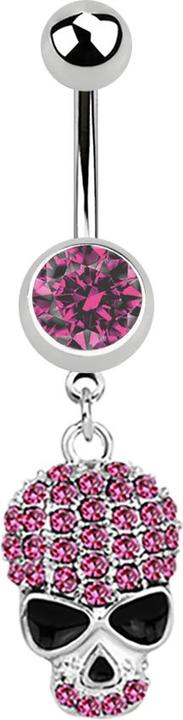 Star Piercing Banane silber mit Anhänger Schädel pink (Chirurgenstahl 316L)