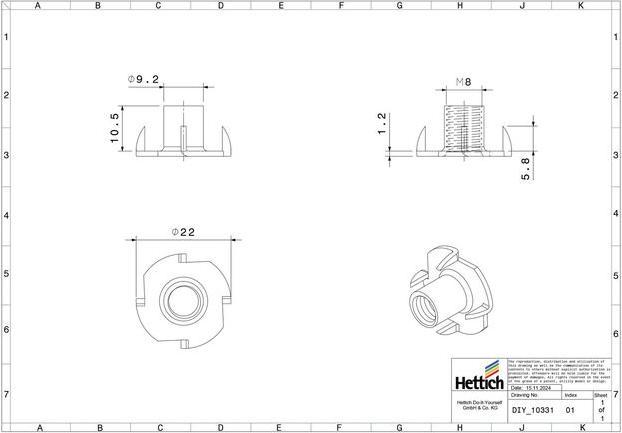 Produktbild Hettich Einschlag-Mutter M8 (M8)