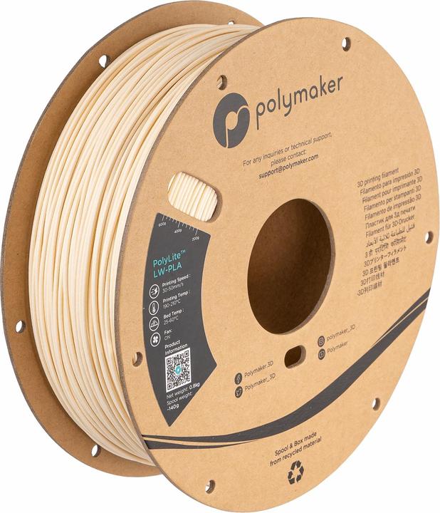 Image du produit Polymaker PolyLite LW-PLA (PLA, 1.75 mm, 800 g, Blanc)