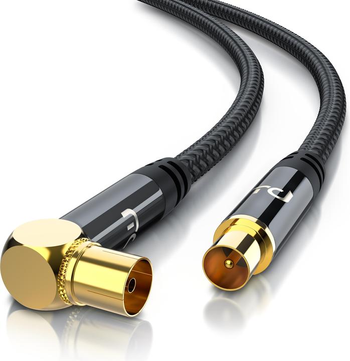 Produktbild Primewire Antennenkabel gewinkelt mit Braiding, Koaxialkabel 75 Ohm HDTV, Radio, DVB-T2 TV Antennen Kabel (135 dB, Antennenkabel)