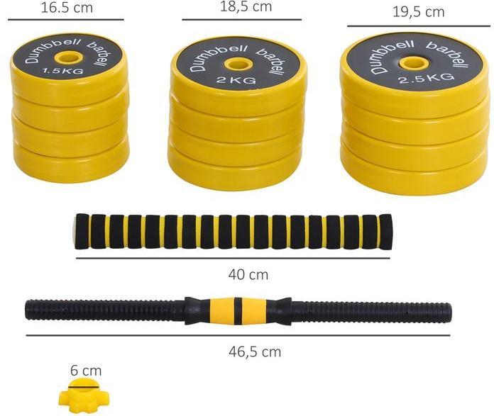 Actual product image Swisshandel24 25 kg Hantelset 3-in-1 einstellbar, ergonomisch, Gelb Schwarz