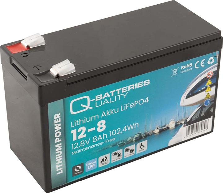 Immagine prodotto Q-Batteries Batteria al litio 12-8 12,8V 8Ah 102,4Wh Batteria LiFePO4 (12.80 V, 8 Ah)