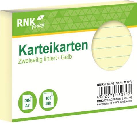 Actual product image Rnk Index cards lined A7 (A7, 205 g/m², 100 x)