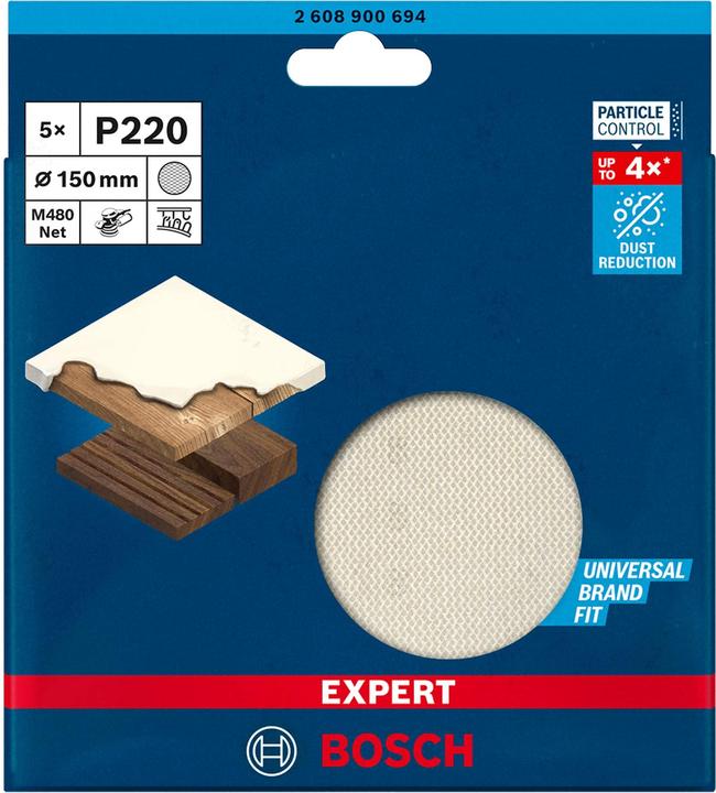 Productafbeelding Bosch Professional Zubehör Expert M480 Schuurnet voor vlakschuurmachine, 150 mm, G 220, 5 stuks (220)