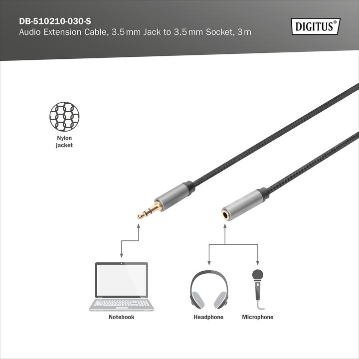 Produktbild Digitus Audio Verlängerungskabel, 3,5 mm Klinke auf 3,5 mm Buchse (3 m)