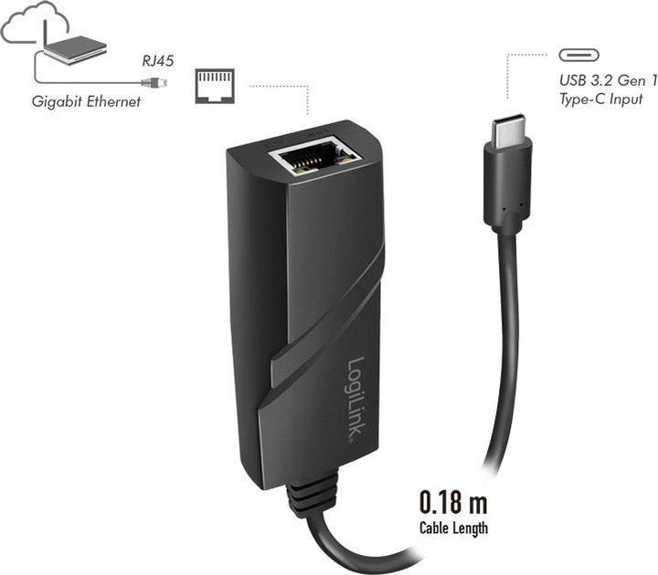 Produktbild LogiLink USB 3.2 Gen 1, USB-C auf Gigabit Adapter (USB-C)