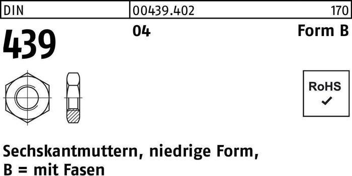 Produktbild Sechskantmutter DIN 439 Form B BM 4 Automatenstahl (M4)