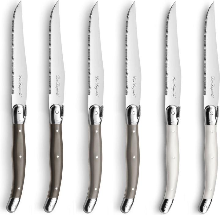 Lou laguiole TRADITION Steakmesser Set, 6-teilig, 3-farbig (perle, pfeffer, taupe) (6 Piece, Knife)
