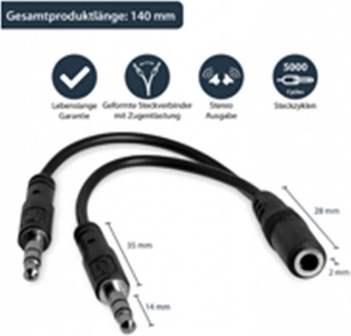 Actual product image StarTech 3,5mm Audio Jack Y Cable - Headset Splitter - 1 x 3,5mm (female) 2 x 3,5mm (male) (Splinters)