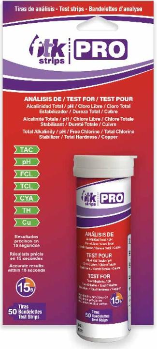 Piscimar Quicktest PRO - 50 Teststreifen für pH/freies Chlor/totales Chlor/TAC/CYA/TH/Cu